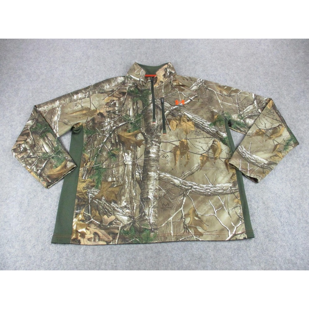 Under Armour Sweatshirt Men 2XL Brown Real Tree Camo 1/4 Zip Cold Gear Sweater